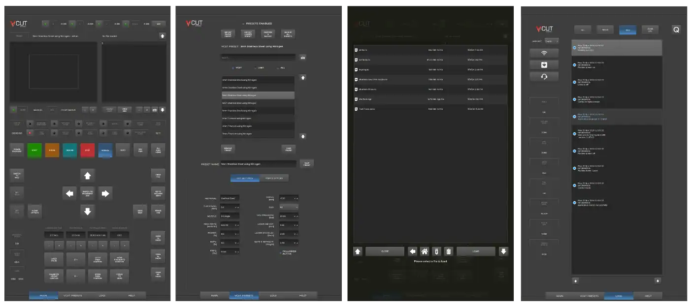 V-CUT and V-CAM fibre laser control software on touchscreen displays