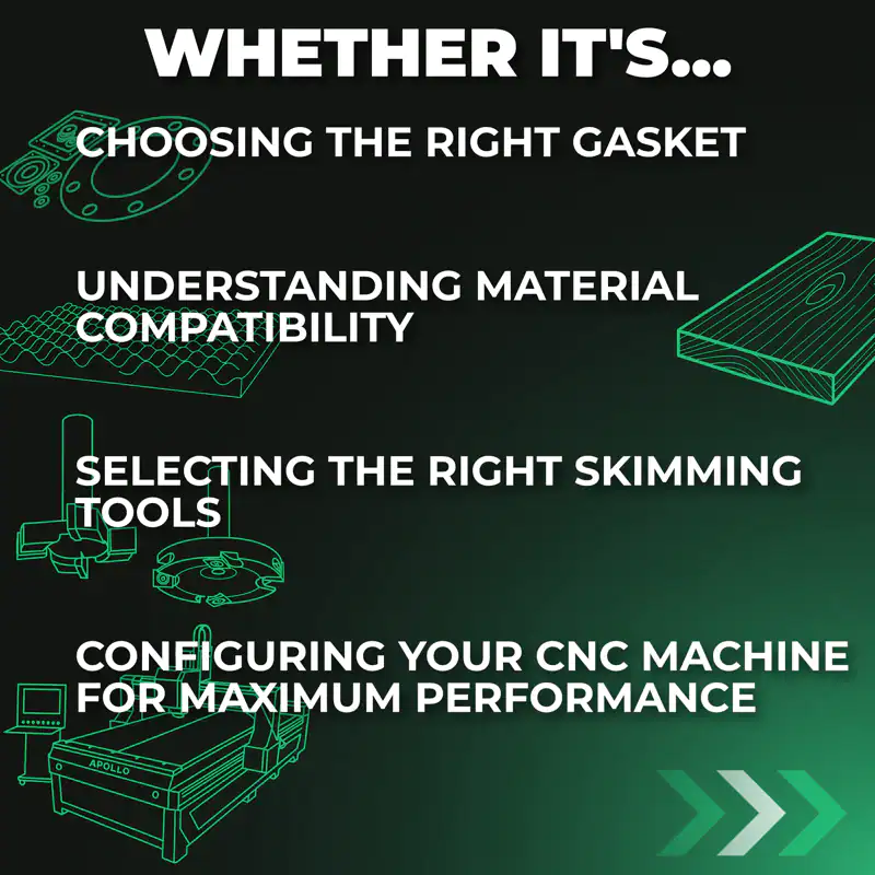 Choosing the right gasket, understanding material compatibility, selecting the right skimming tools, configuring CNC machines for optimal performance.