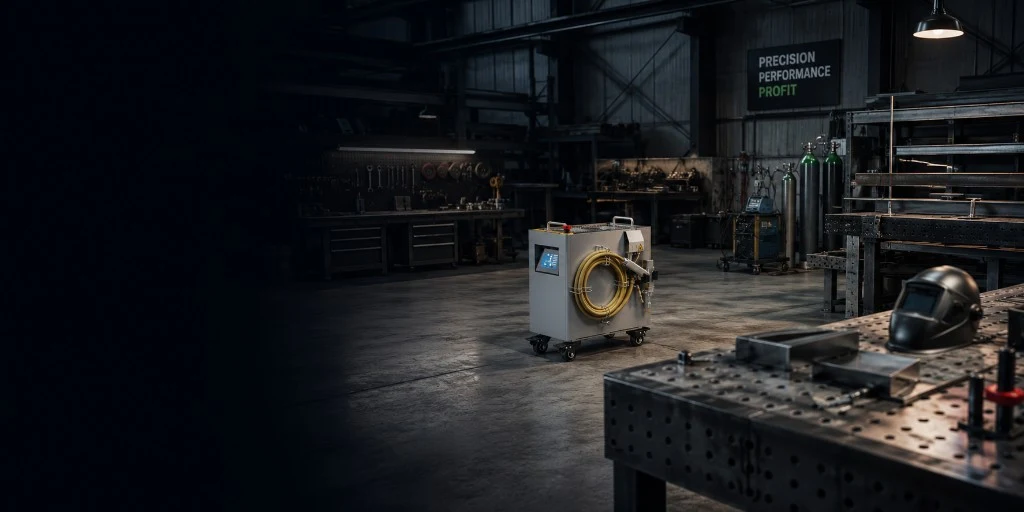 RECI fibre laser welder in a UK precision fabrication workshop — supplied and supported by Mantech Machinery