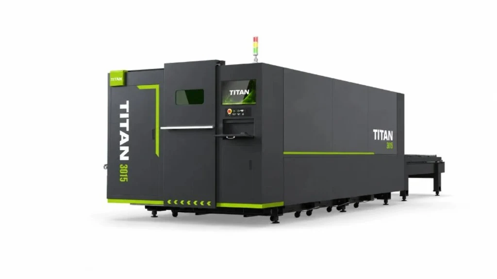 Titan F3015C dual-shuttle flatbed fibre laser — front view for range discovery
